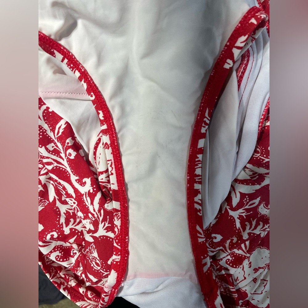 Kenneth Cole Resort Swim Dress One Piece Swimsuit Skirt Ruffle Floral Red S - Picture 7 of 11